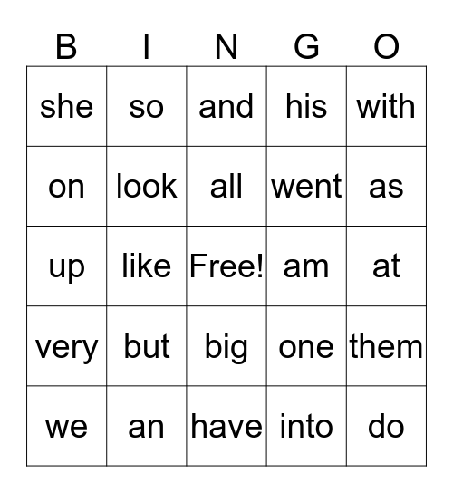 Dolch Word List 1 and 2 Bingo Card