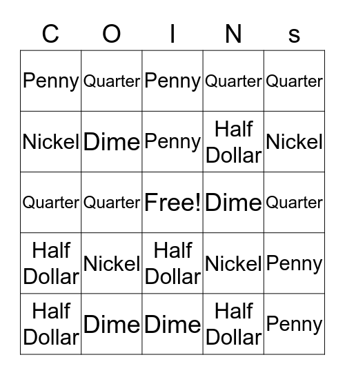 Coins Bingo Card