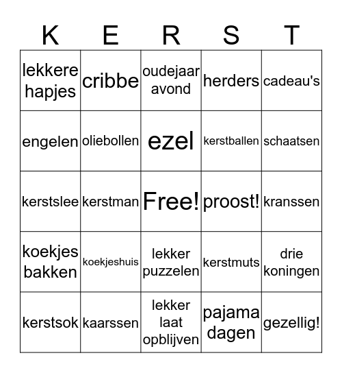 Feestdagen Bingo Card