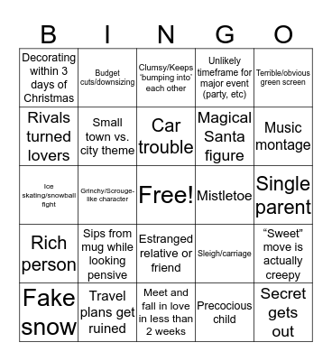 Hallmark Christmas Movie Bingo Card