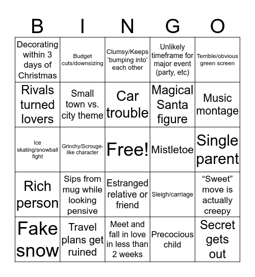 Hallmark Christmas Movie Bingo Card
