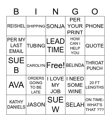 CUSTOMER SERVICE BINGO Card