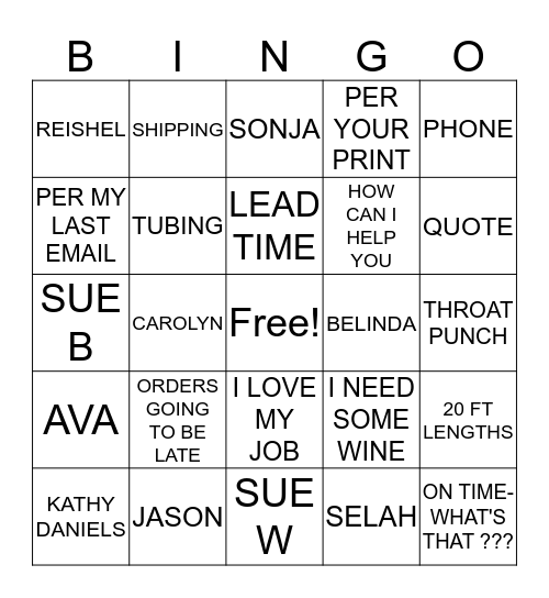 CUSTOMER SERVICE BINGO Card