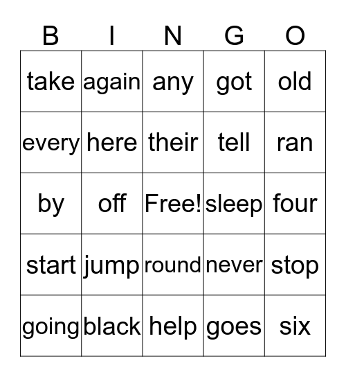 Dolch Word List 5 to 8 Bingo Card