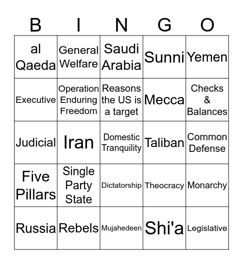 Public Issues Midterm Bingo Card