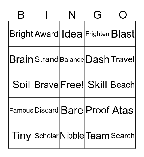 Vocabulary  Bingo Card