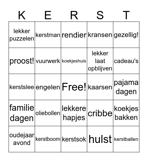Feestdagen Bingo Card
