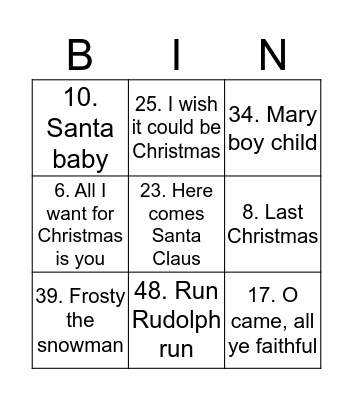 Christmas Bingo  Bingo Card