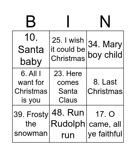 Christmas Bingo  Bingo Card