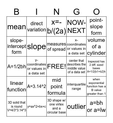 vocabulary Bingo Card