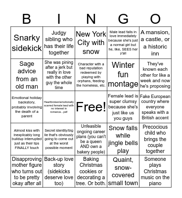 Cheesy Christmas Movie Bingo Card