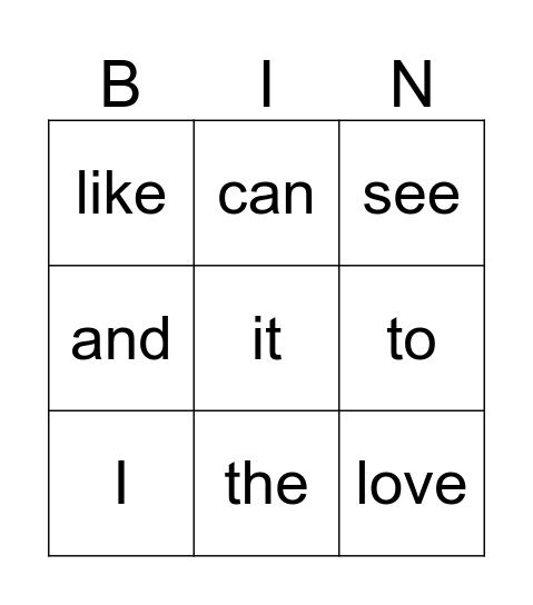 Sight words Bingo Card