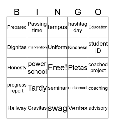 Gladiator Bingo Card