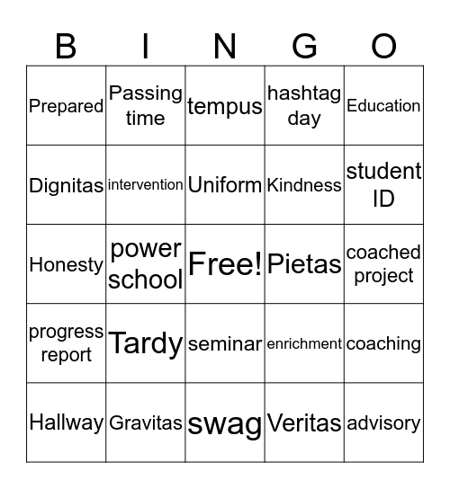 Gladiator Bingo Card