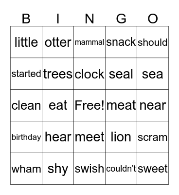 Mammals- unit 22 Bingo Card