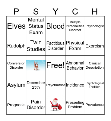 Abnormal Psychology Bingo Card