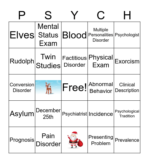 Abnormal Psychology Bingo Card