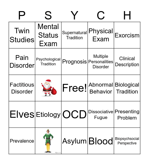 Abnormal Psychology Bingo Card