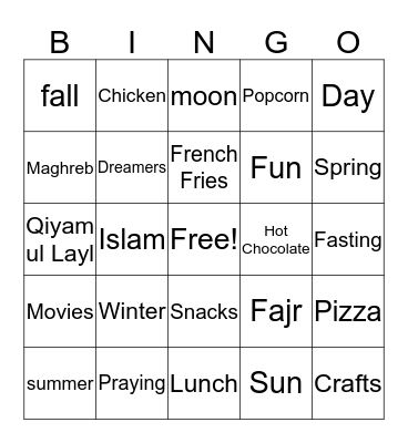 Dreamers Winter Break Bingo Card