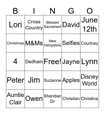 Family Bingo Card