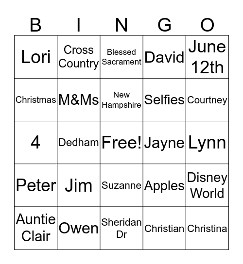 Family Bingo Card