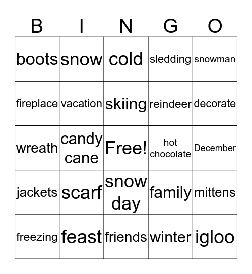 Bingo for Winter Bingo Card