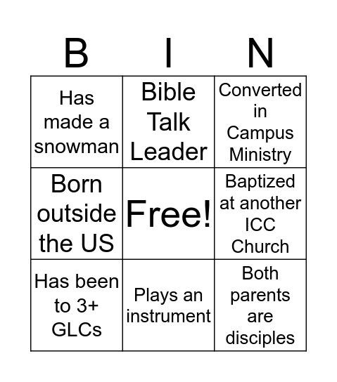 Barneys Disciple Bingo Card