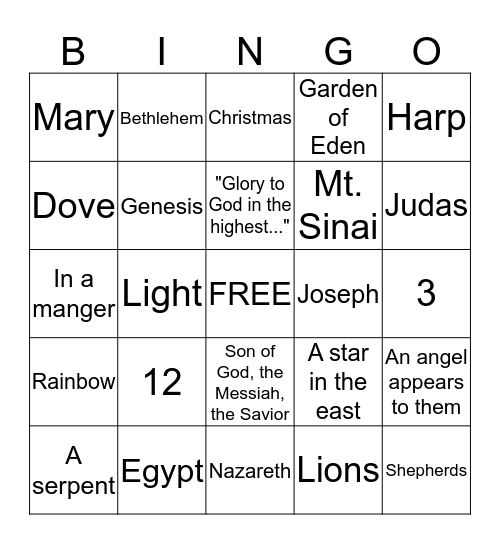 JESUS Bingo Card