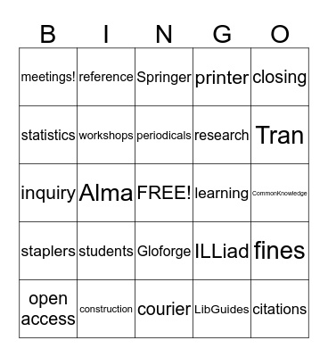 library Bingo Card