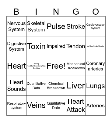 Body Works Bingo Card