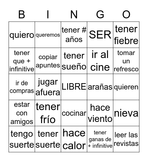 Tener Expressions Bingo Card