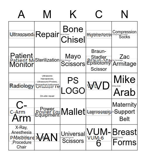 Pacific Surgical Binga Bingo Card