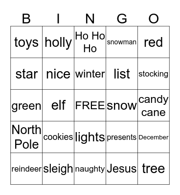MERRY CHRISTMAS Bingo Card