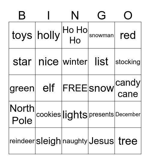 MERRY CHRISTMAS Bingo Card