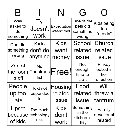 Reasons for getting mad Bingo Card