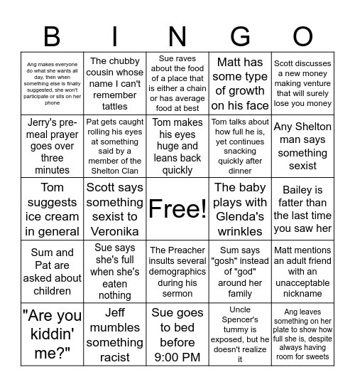 Bailey/Shelton Holiday Bingo Card