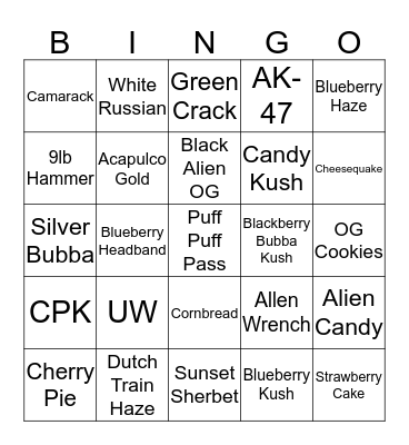 Strains Bingo Card