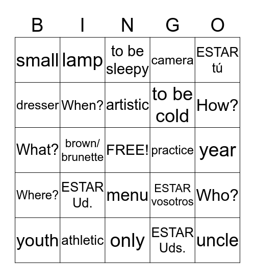Accents and Tildes Bingo Card