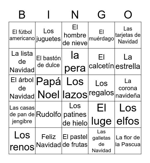 Christmas Bingo(Spanish) Bingo Card