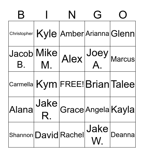 Group Bingo Card