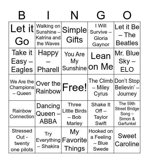Music Bingo Card