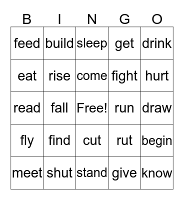 Irregular Verbs Bingo Card