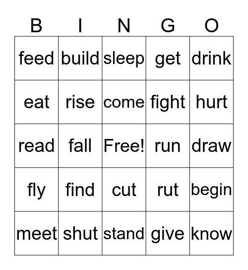 Irregular Verbs Bingo Card