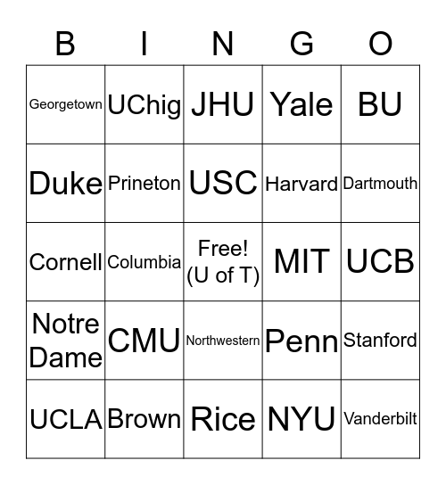 Becott Bingo Card