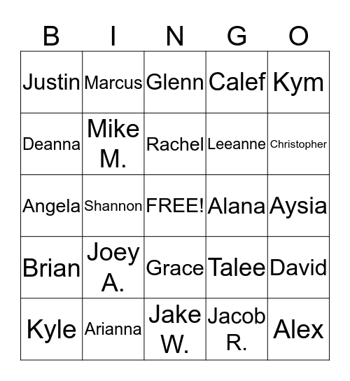 Group Bingo Card