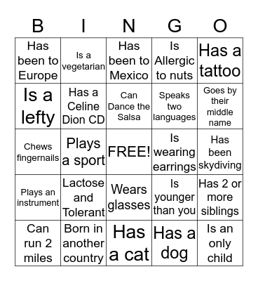 Holiday Bingo Card