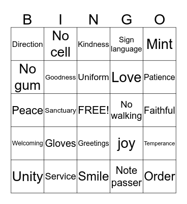 Ushers & Greeters Bingo Card