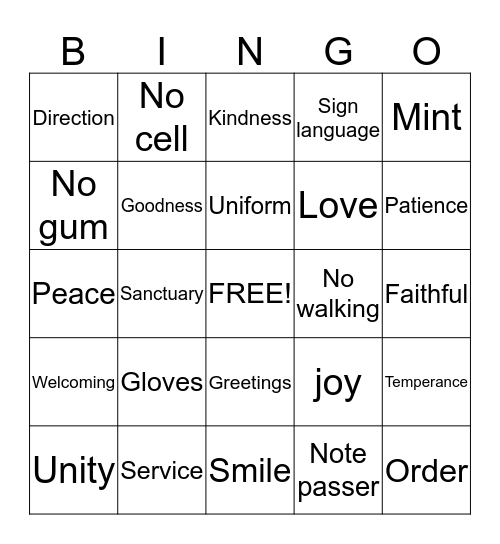 Ushers & Greeters Bingo Card