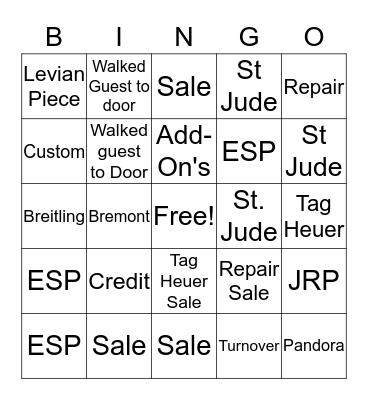 Jared Bingo Card