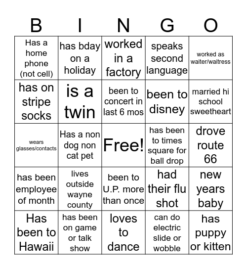 Ice Breaker Bingo Card